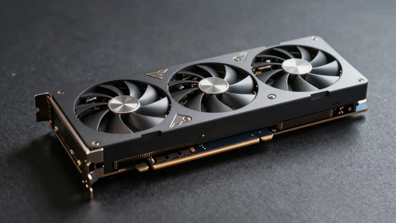 Close-up of a high-performance graphics card, clean tech editoria
